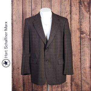HSM Brown Window Pane Pure Wool Mens Sport Coat-Blazer